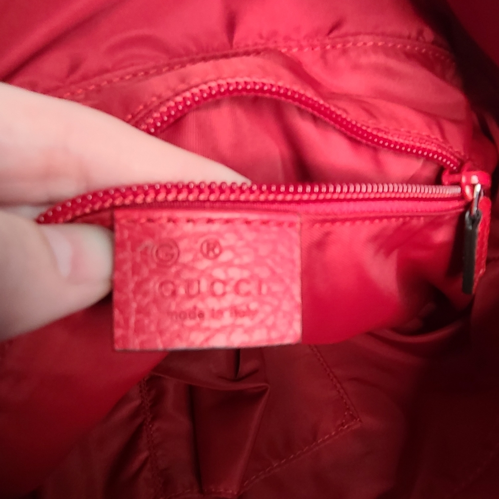SOLD!!!  Gucci Nylon & Leather Red Tote Crossbody - Picture 5 of 8
